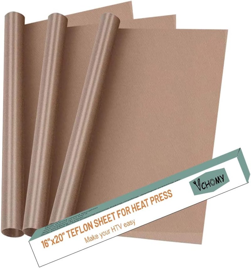 VCHOMY Teflon Sheets for Heat Press Machine,16''*20'' Non-stick Reusable PTFE Paper Sheet Roll for Cricut Sublimation Heat Transfer,HTV Iron On,Baking (3 Pack 16x20in) - Image 1
